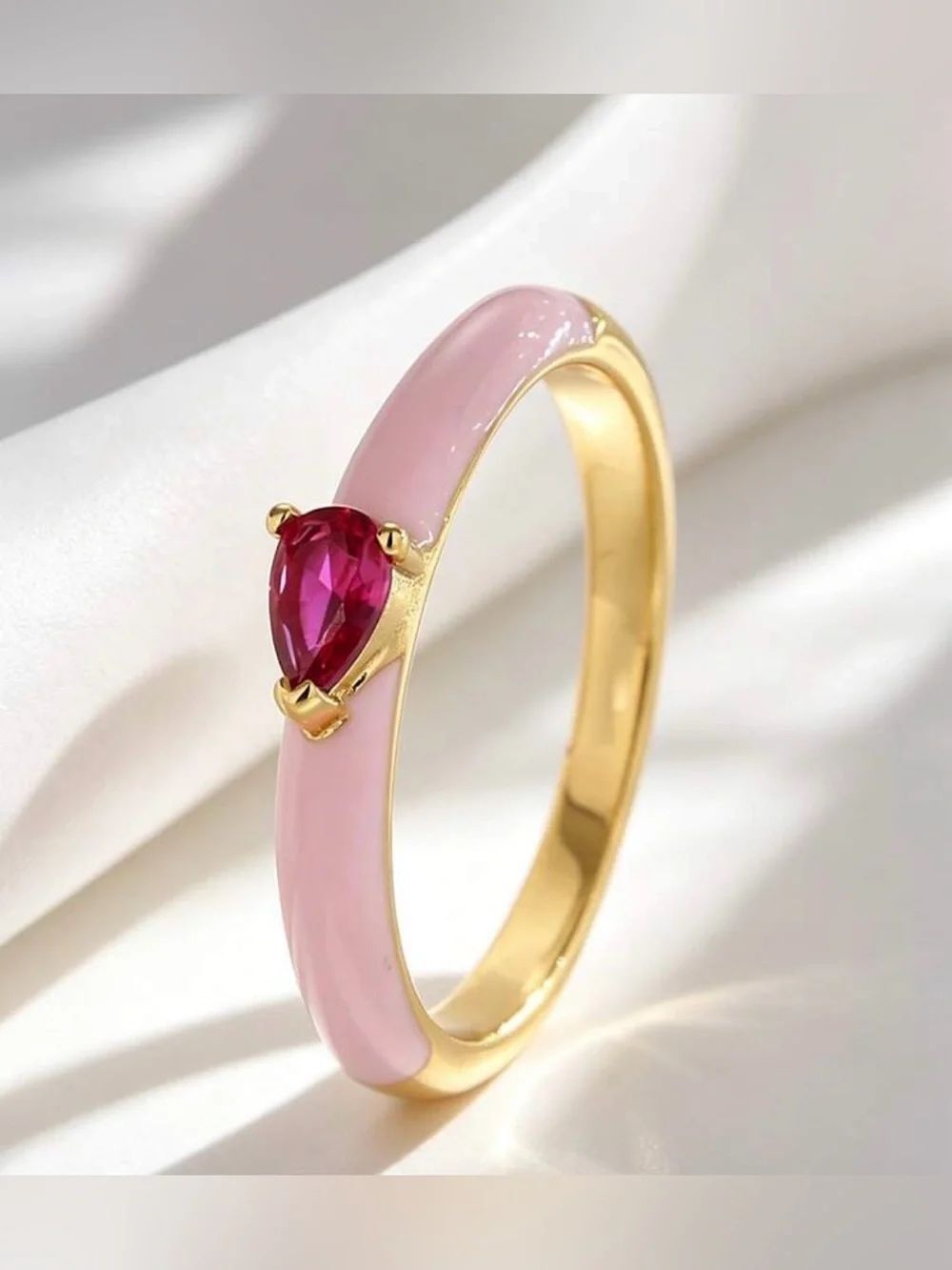 Gold-Plated Pink Enamel Ring A2173